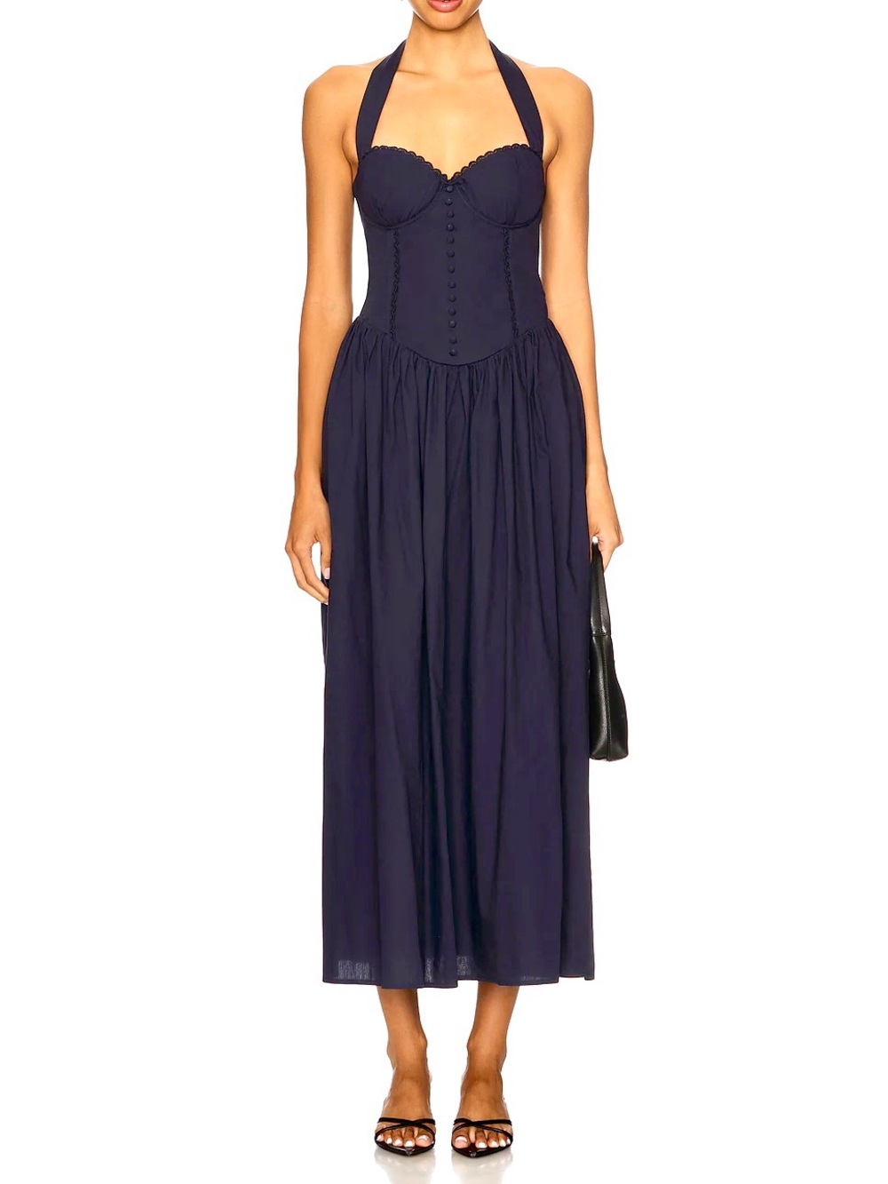 Halter Corset Bodice Maxi Dress in Navy